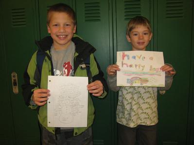 Wyatt and Alex with their pictures and letters for our friends in Zambia.