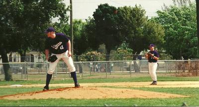 Brian Dott pitching at Winona State University
